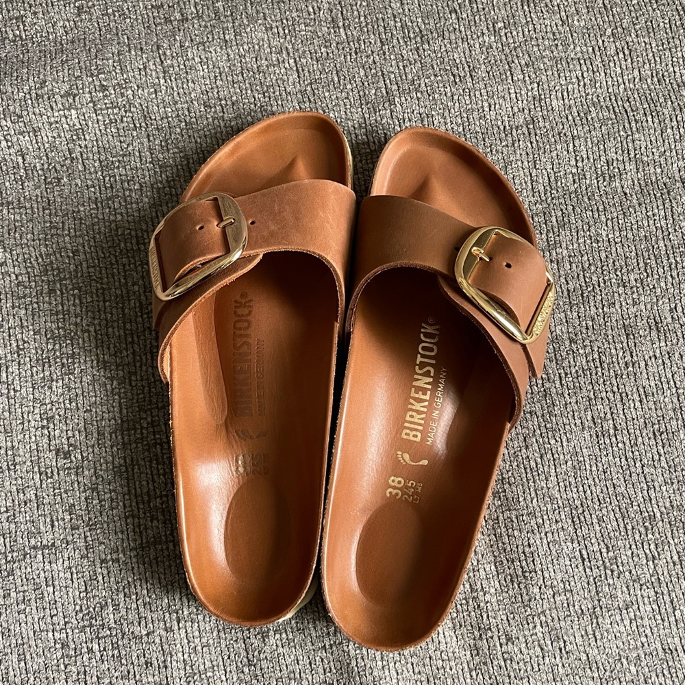 Birkenstock Tan Sandals with Gold Buckle